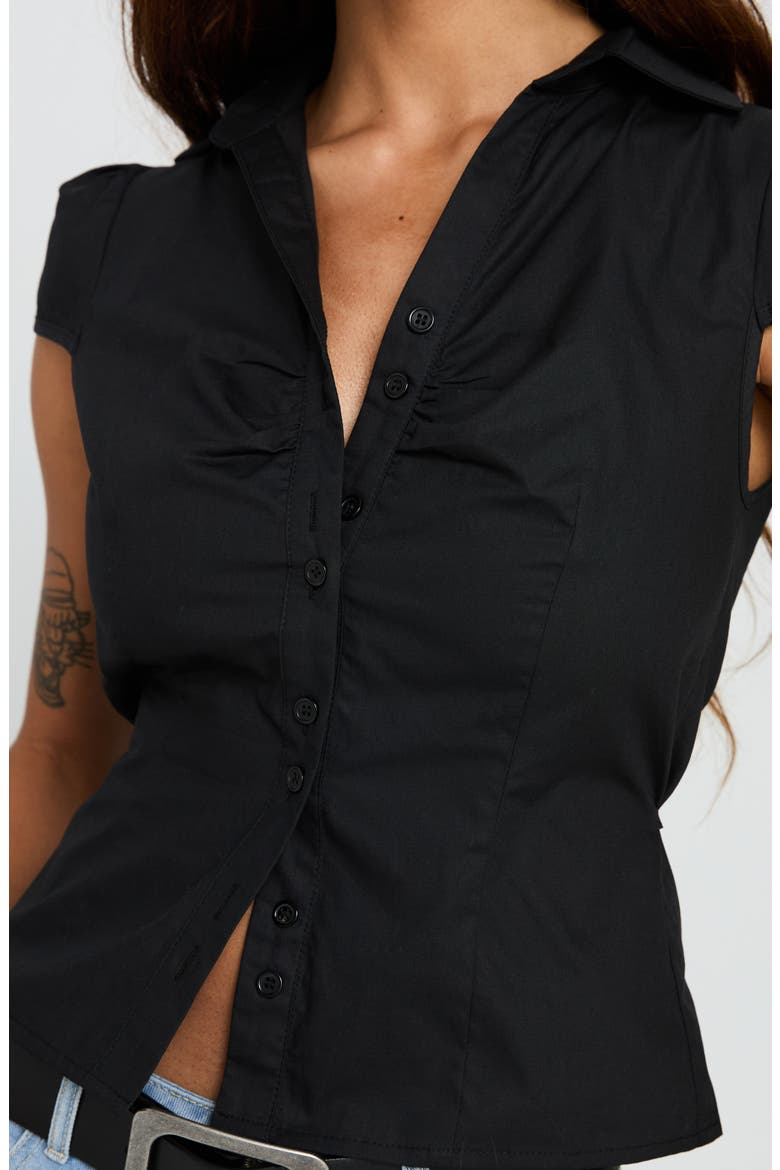 Arianwyn Cap Sleeve Button-Up Shirt, Alternate, color, BLACK