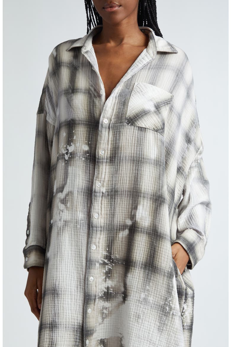 Jumbo Bleached Plaid Long Sleeve Cotton Gauze Midi Shirtdress, Alternate, color, BLEACHED GREY PLAID
