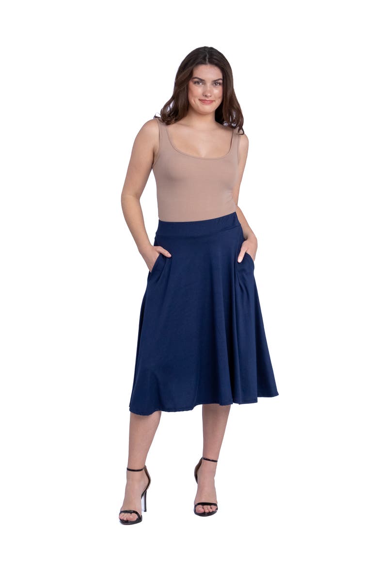 Elastic Waist Pleated Pocket Midi Skirt, Main, color, Navy