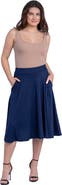 24seven Comfort Apparel Elastic Waist Pleated Pocket Midi Skirt