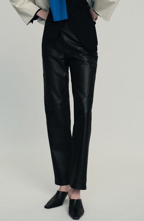 Straight Leg Leather Pants