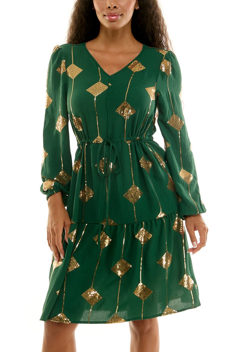 Balloon Sleeve Drawstring Dress, Alternate, color, JEWEL GREEN