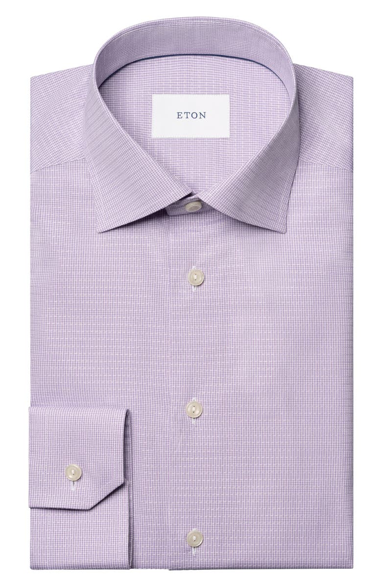 Eton Slim Fit Purple Check Cotton Dobby Dress Shirt, Alternate, color, Light Purple