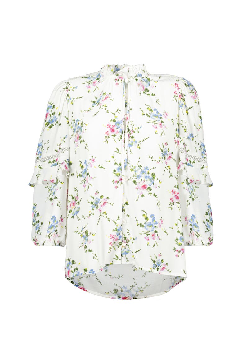 Clemenza Romantic Tie-Neck Blouse, Alternate, color, White bouquet