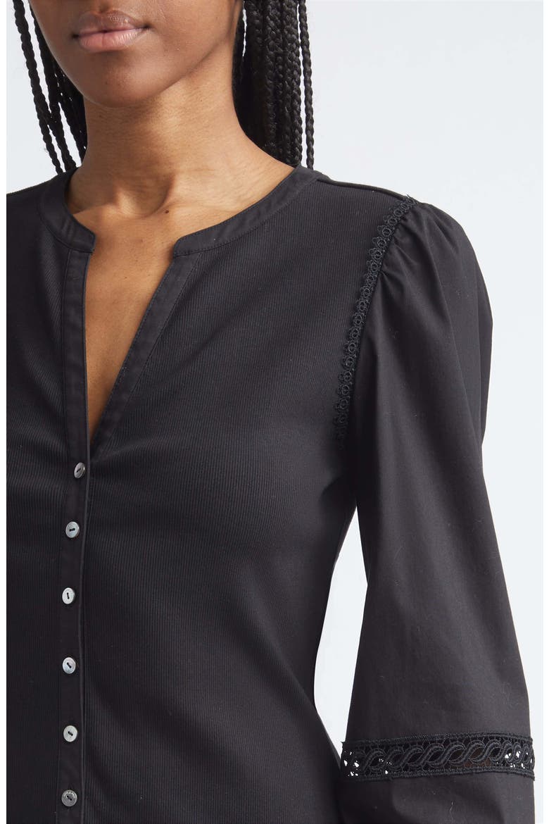 Ginny Lace Trim Puff Sleeve Top, Alternate, color, BLACK/ BLACK