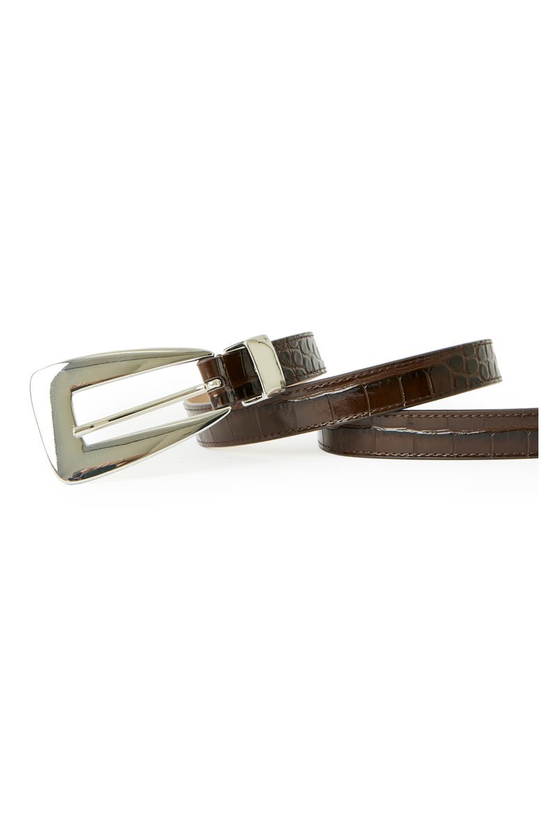 Briar Croco-Embossed Leather Belt, Alternate, color, CHOCOLATE SILVER