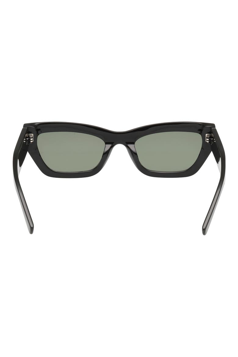 52mm Cat Eye Sunglasses, Alternate, color, SHINY BLACK / DARK GREEN LENS