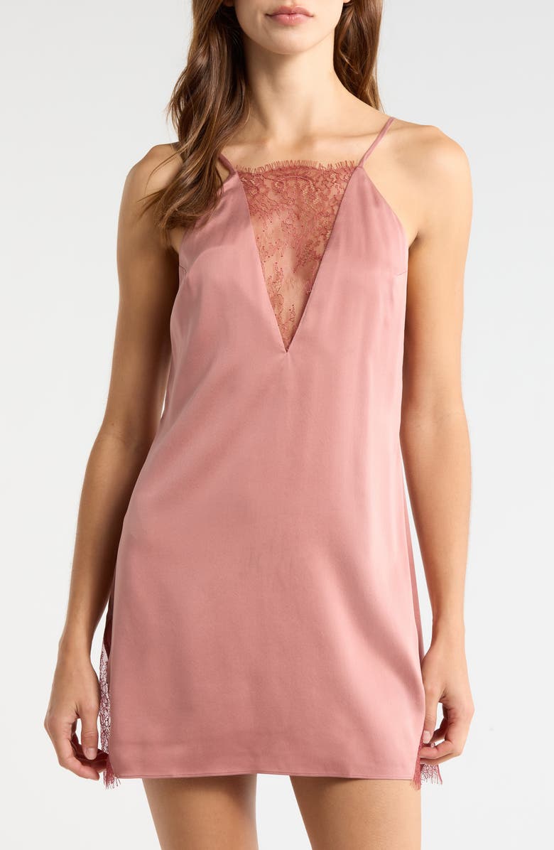 Lunya Lace Plunge Washable Silk Chemise, Main, color, Brambled Blush/ Mulled Maple
