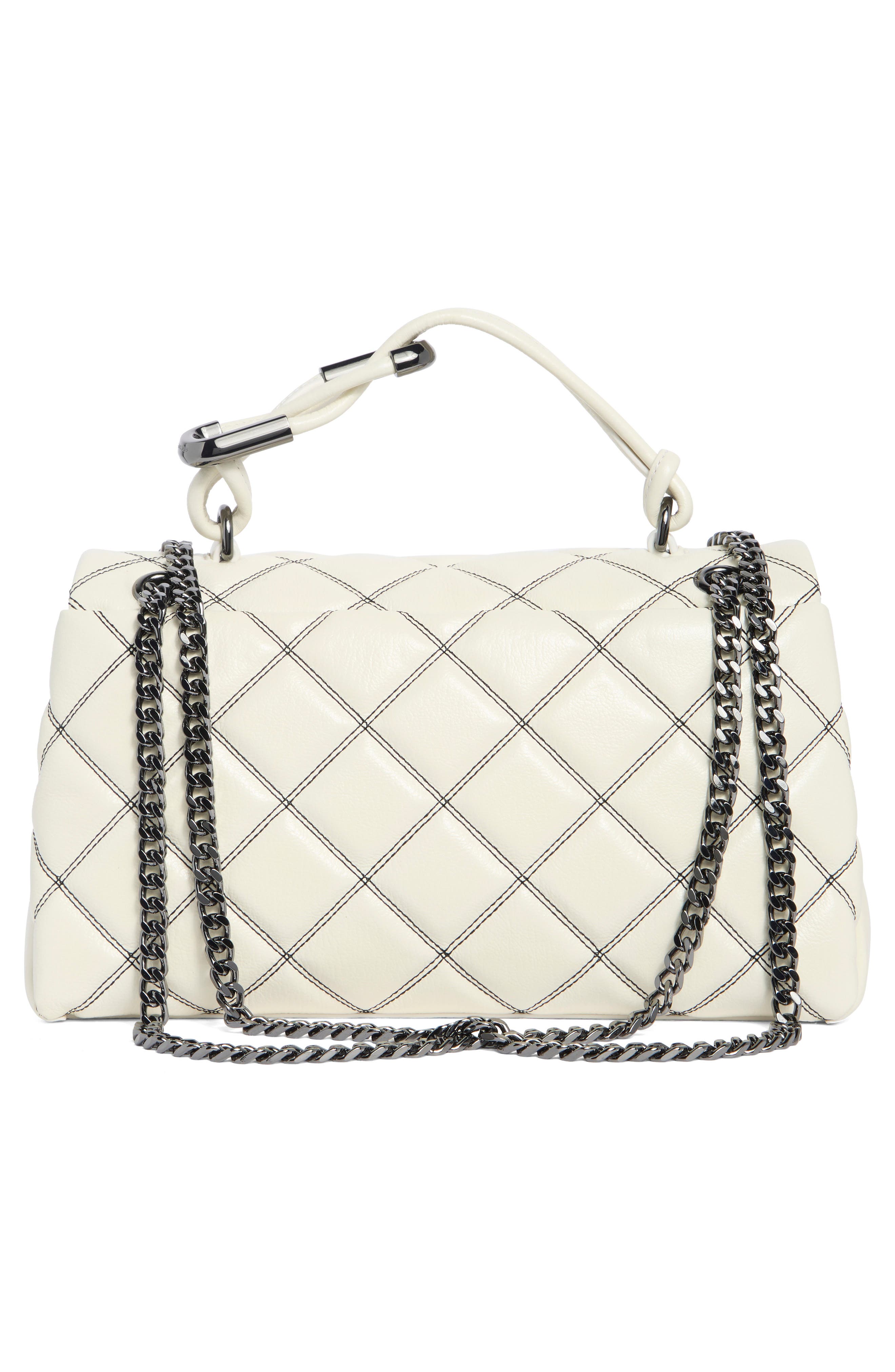 Diamond Quilt Dual Chain Shoulder Bag, Alternate, color, WHITE/BLACK