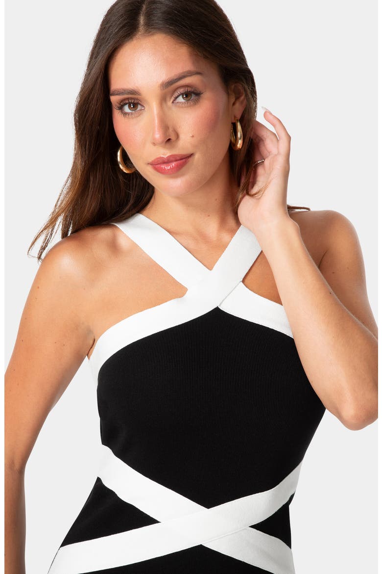 Crisscross Contrast Midi Dress, Alternate, color, BLACK/ WHITE