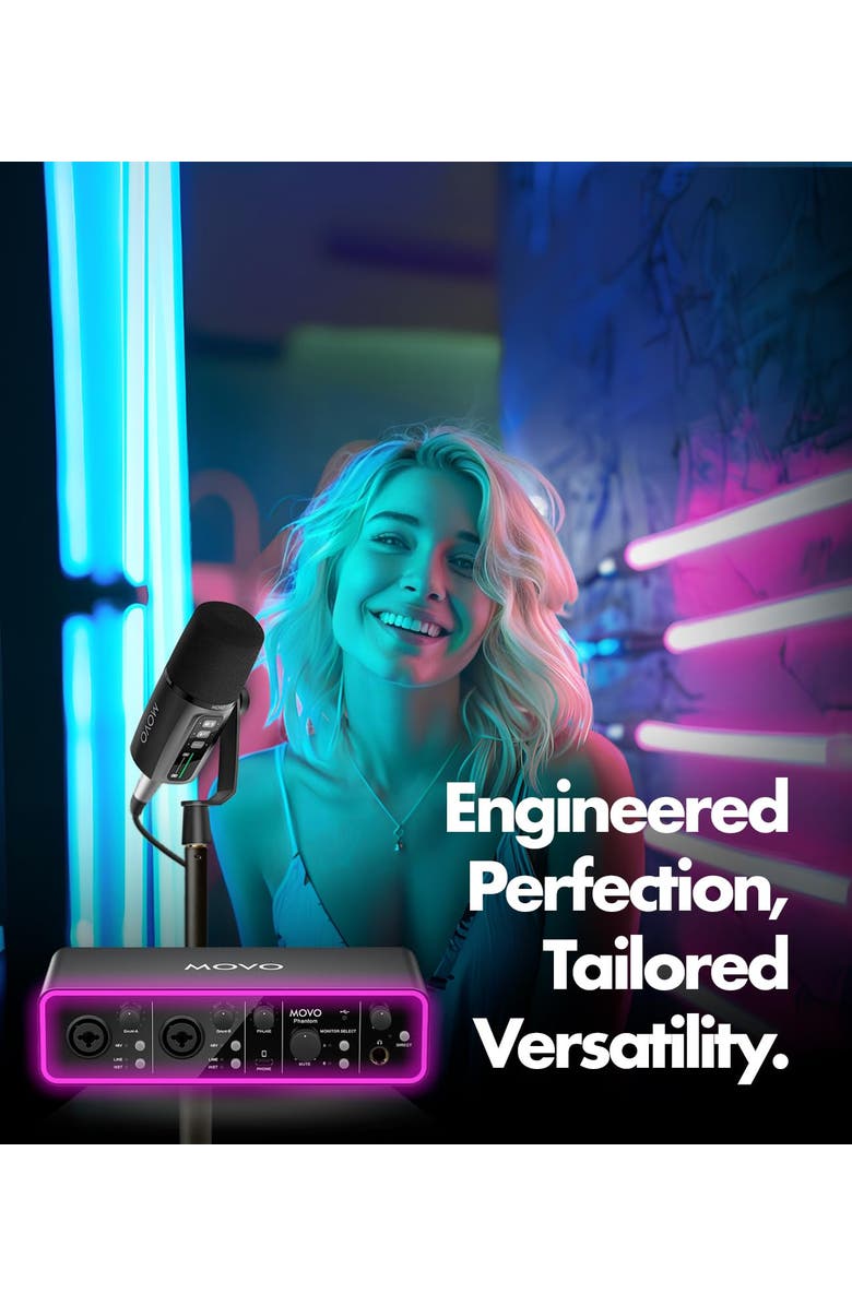 MOVO Music/Audio Interface Bundle -with USB Interface, UM6 Dynamic Microphone, and Tabletop Stand, Alternate, color, Black