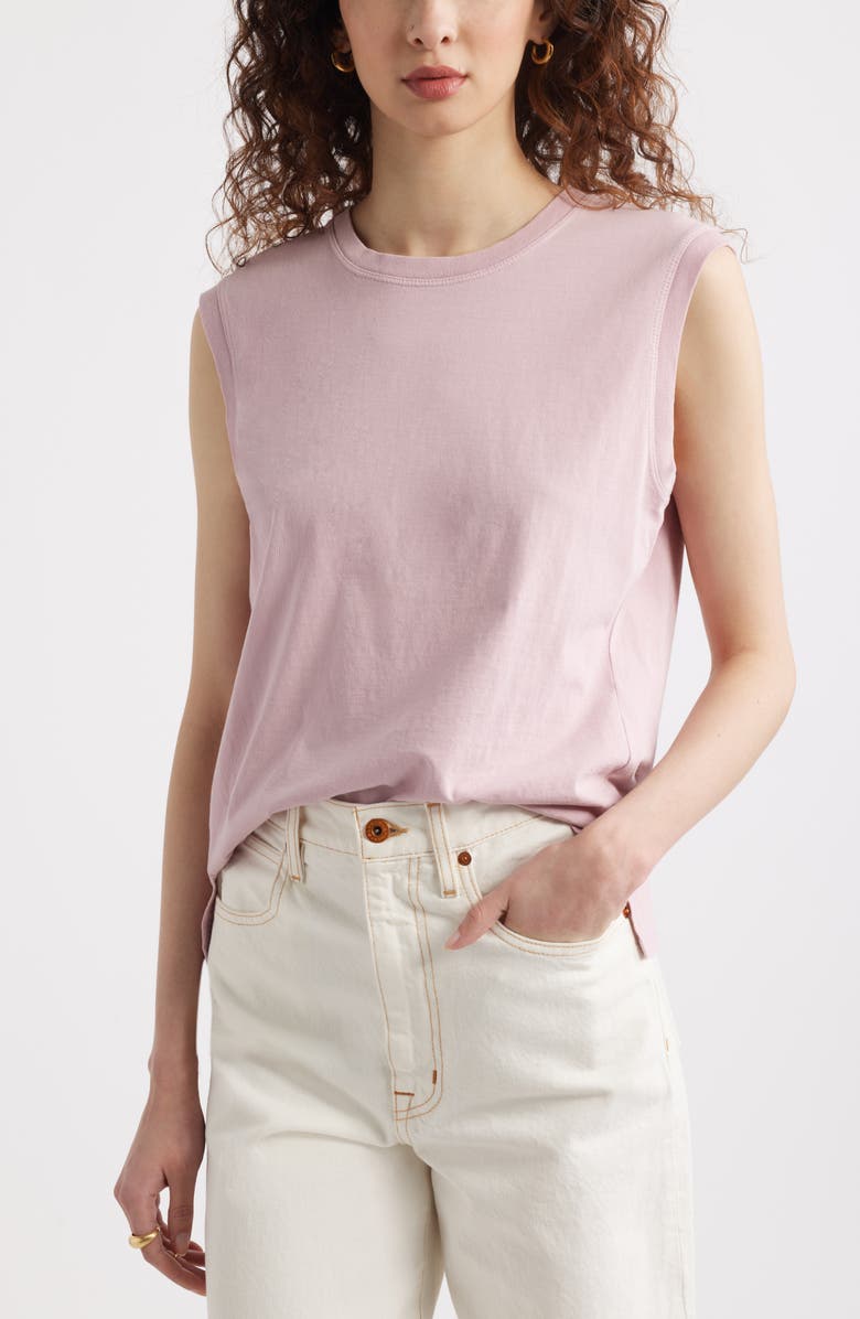 Treasure & Bond Pleat Back Cotton Muscle Tank, Main, color, Purple Shade