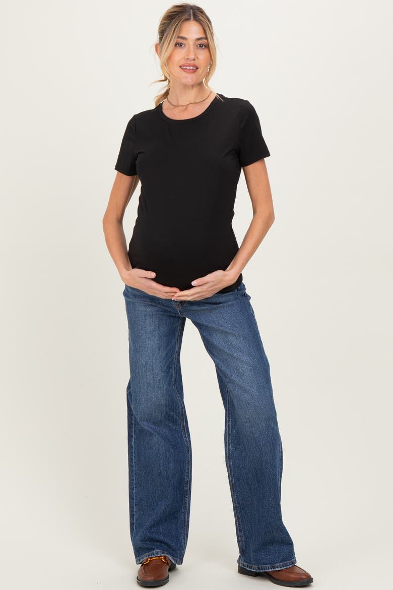 Dark Wash Wide Leg Maternity Jeans, Main, color, Navy Blue