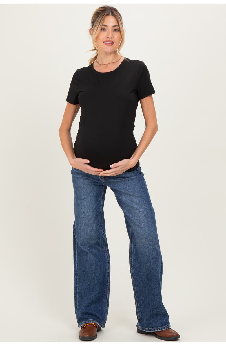 PinkBlush Dark Wash Wide Leg Maternity Jeans, Main, color, Navy Blue
