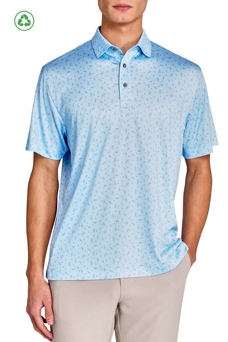 Regular Fit Scattered Golf Ball & Cactus Recycled Performance Golf Polo, Main, color, LT BLUE