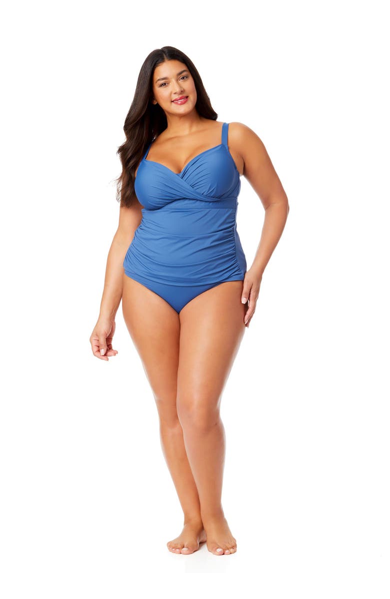 Anne Cole Plus Women's Plus Gradient Floral Twist Front Underwire Tankini Swim Top, Alternate, color, Slate Blue