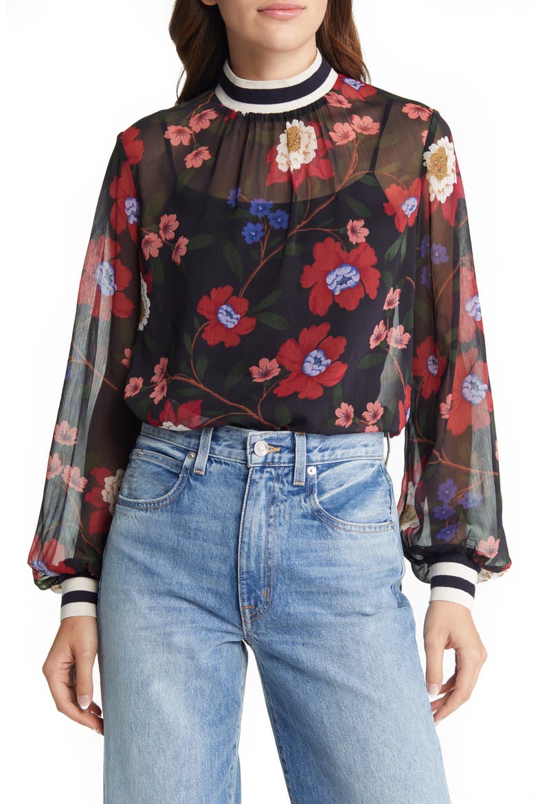 Eloise Sheer Blouse, Main, color, UTILITY BLUE MULTI