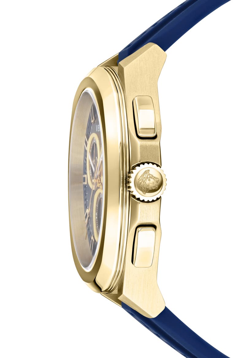 Silicone Strap Chronograph Watch, 43mm, Alternate, color, GOLD