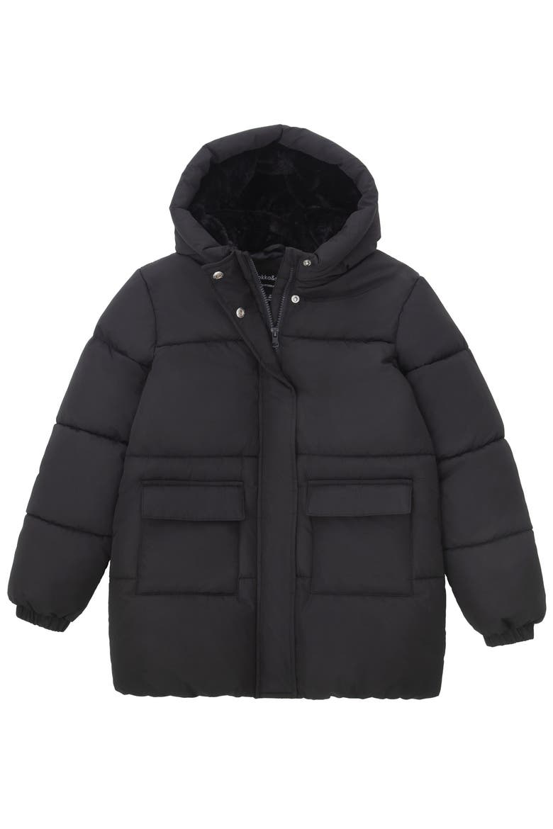 Kids' Madison Longline Hooded Puffer Jacket, Alternate, color, Black