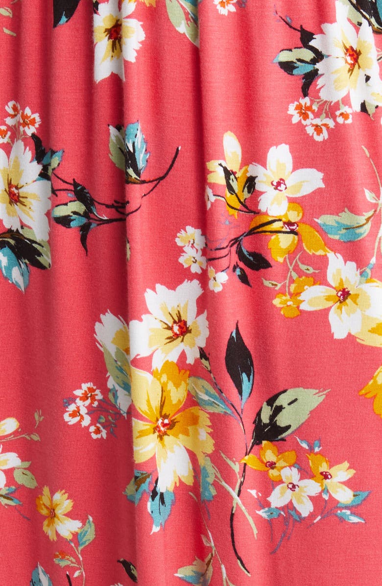 Loveappella Floral Tie Back Surplice V-Neck Knit Minidress, Alternate, color, Coral