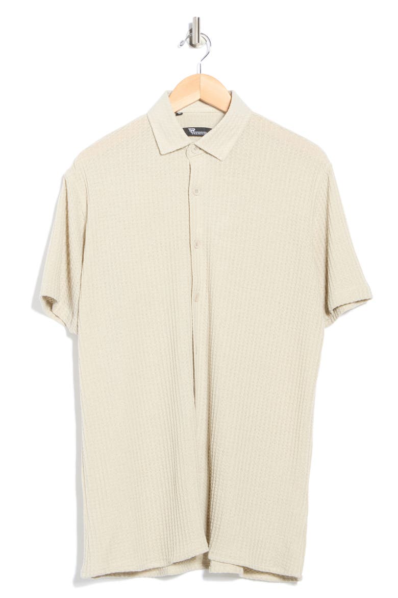 Waffle Knit Short Sleeve Button-Up Shirt, Alternate, color, PISTACHIO