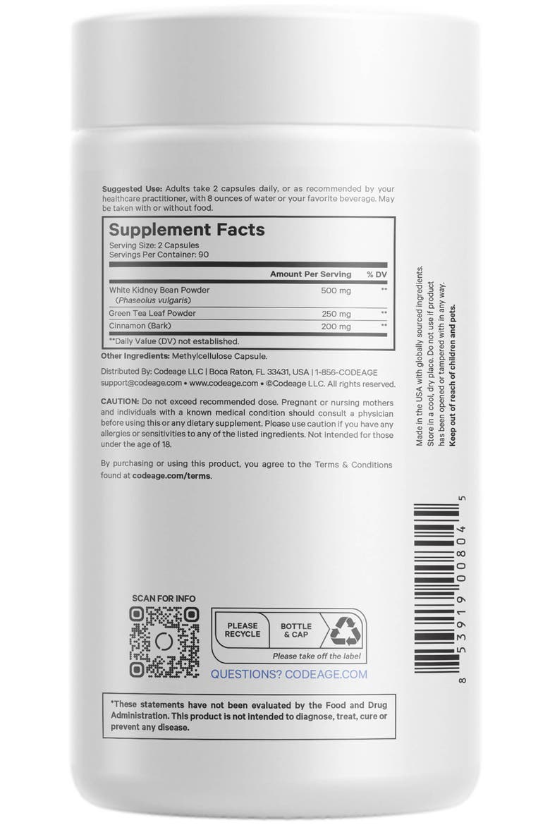 Keto Carb Focus White Kidney Bean & Green Tea Suplement, Alternate, color, White
