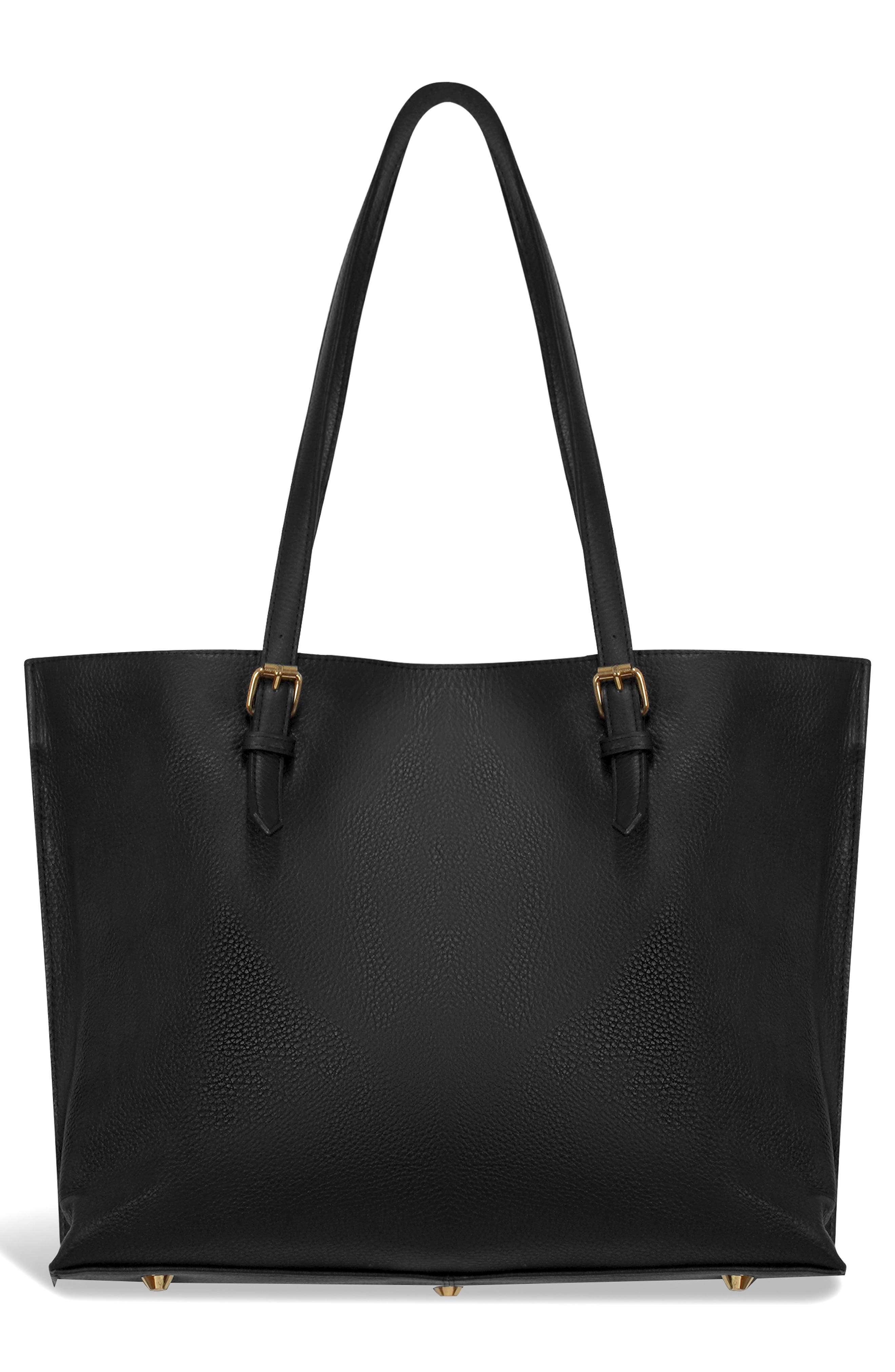 Leather Tote, Alternate, color, BLACK