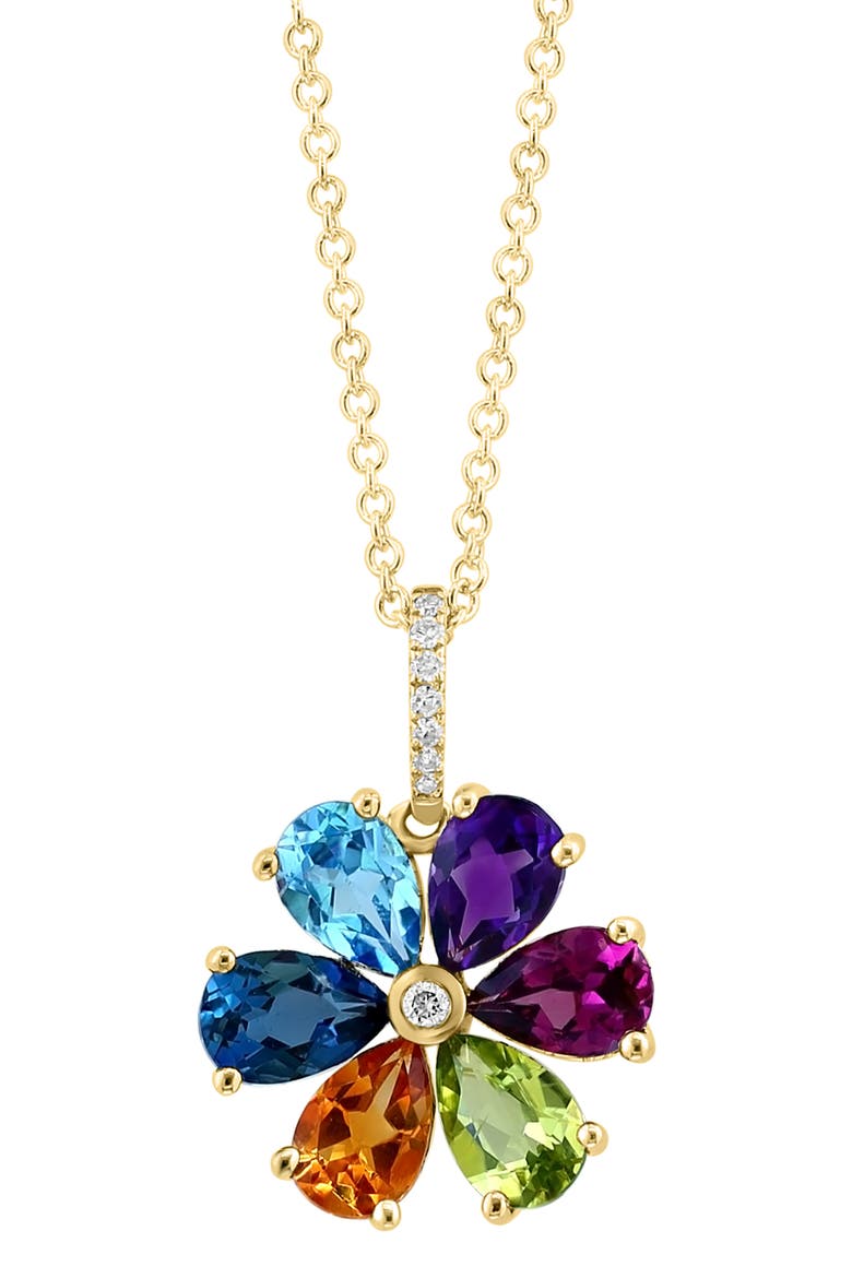 Diamond & Semiprecious Stone Flower Pendant Necklace, Alternate, color, GOLD MULTI