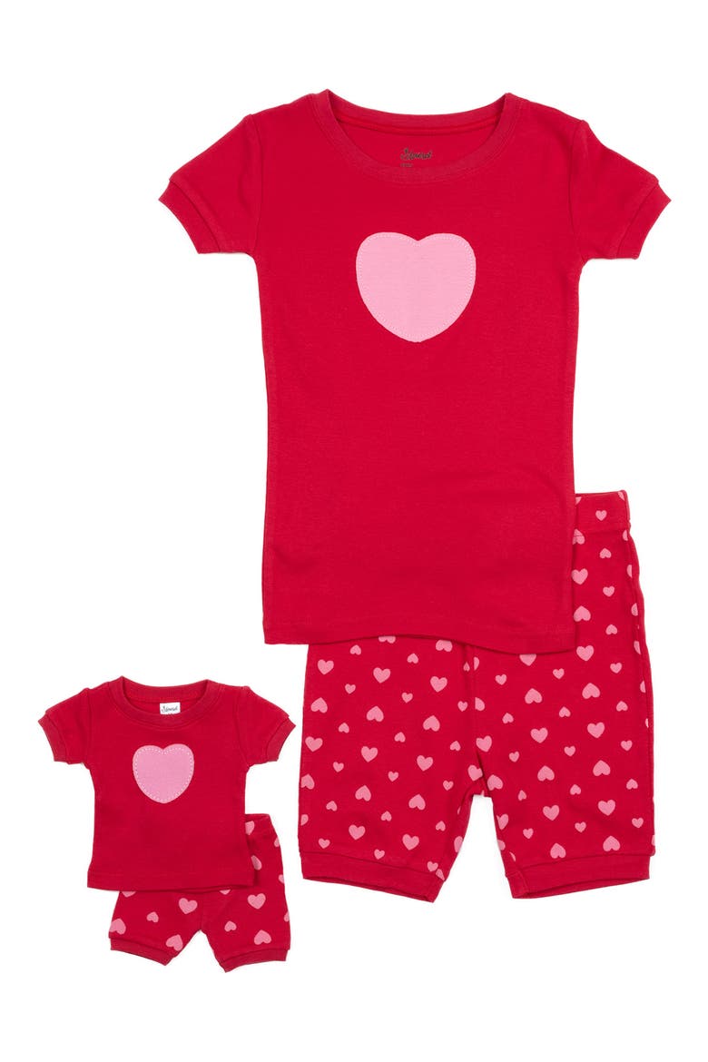 Dolls & Kids Heart Print Top & Shorts Pajama Set, Main, color, RED