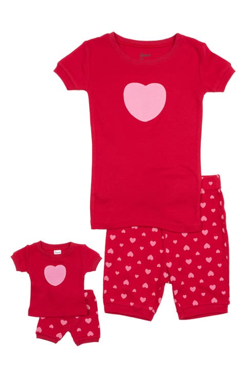 LEVERET Dolls & Kids Heart Print Top & Shorts Pajama Set