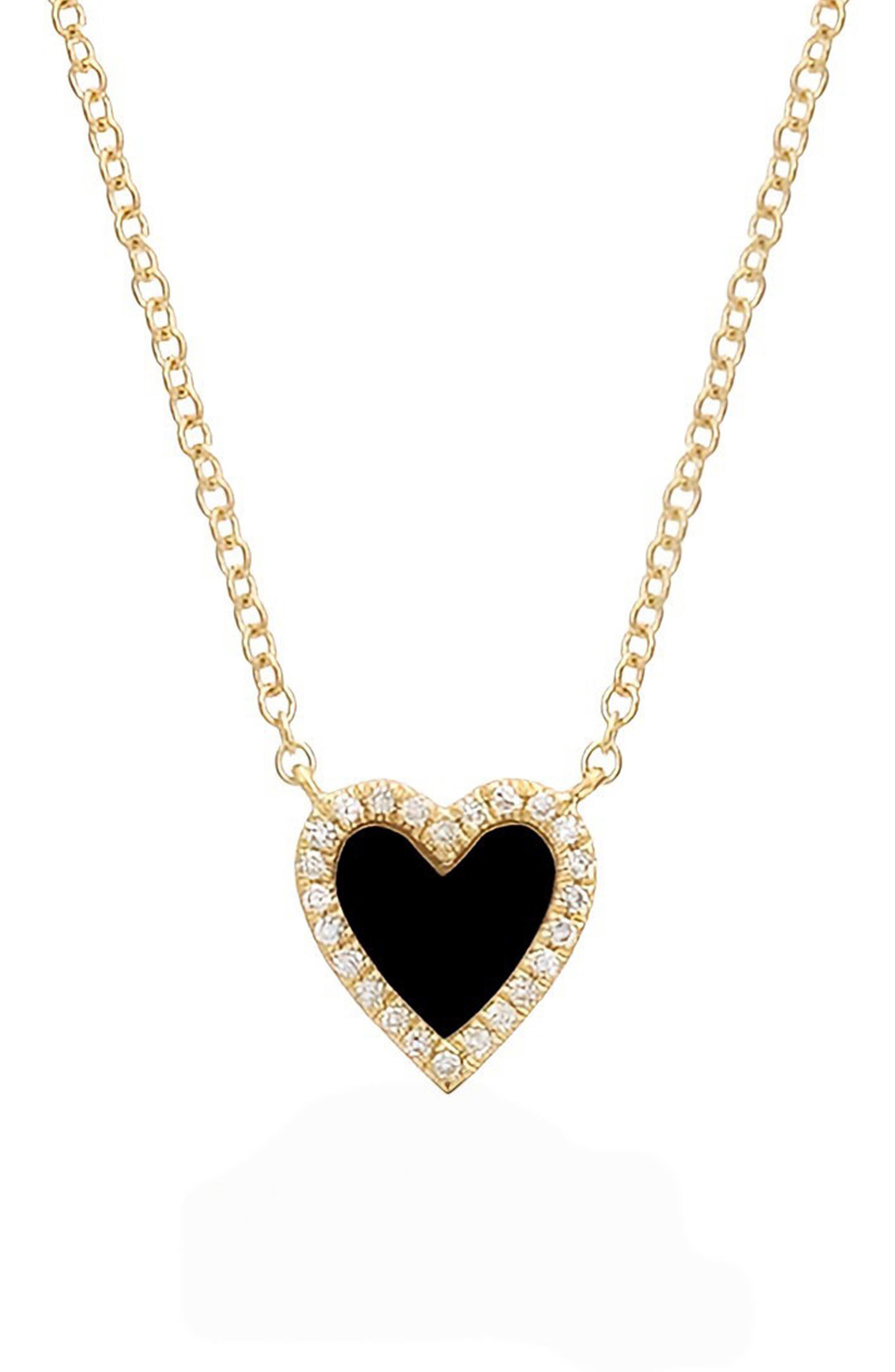 GABI RIELLE Effortless Staples Onyx Inlay Pavé Heart Pendant Necklace ...