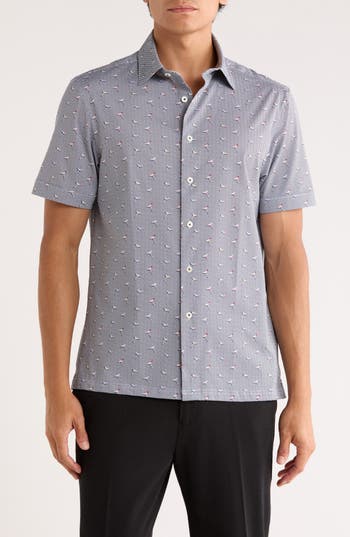 Bugatchi Victor Short Sleeve 8-way Stretch Ooohcotton® Knit Polo In Blue