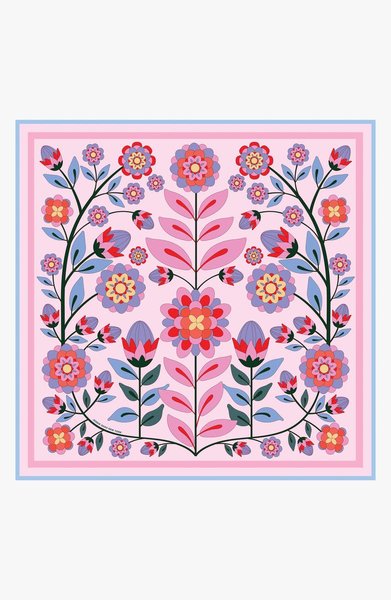 Jessie Zhao New York Double Sided Silk Scarf Of Pink Garden, Main, color, Pink