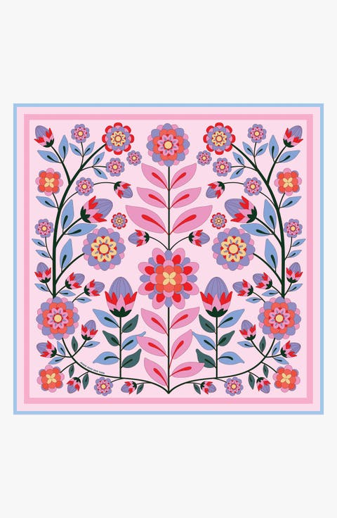 Double Sided Silk Scarf Of Pink Garden