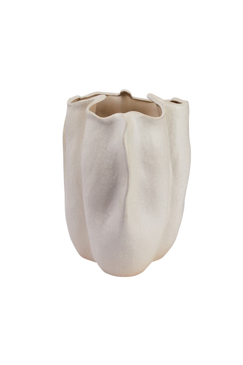 Organically Shaped Stoneware Vase, White, Main, color, Cream