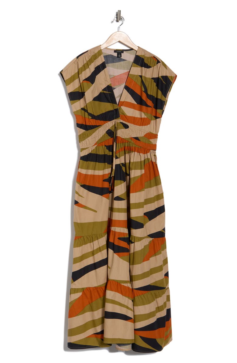 Halogen<sup>®</sup> Stripe Cap Sleeve Cotton Maxi Dress, Alternate, color, Olive Drab