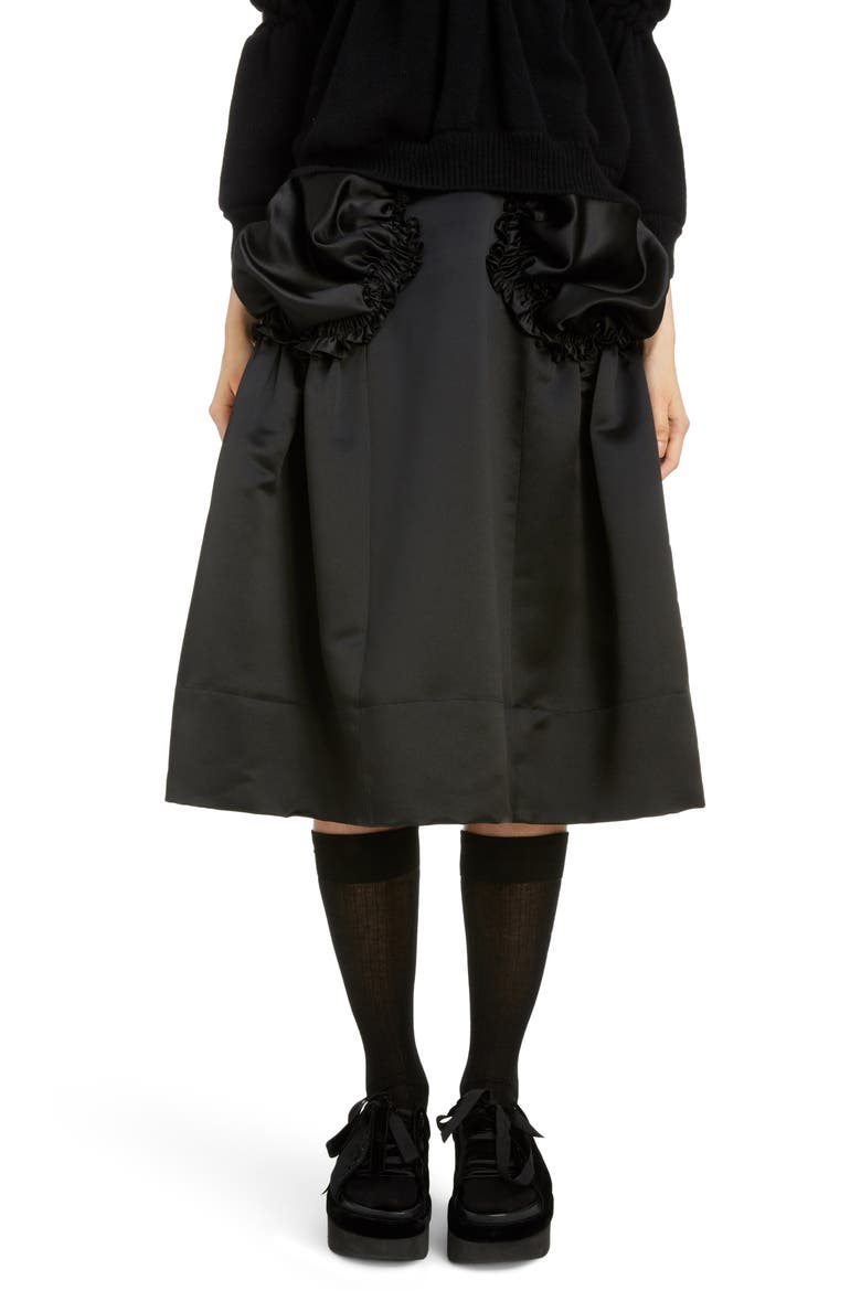 Gathered Pocket Belted Satin Skirt, Main, color, BLACK