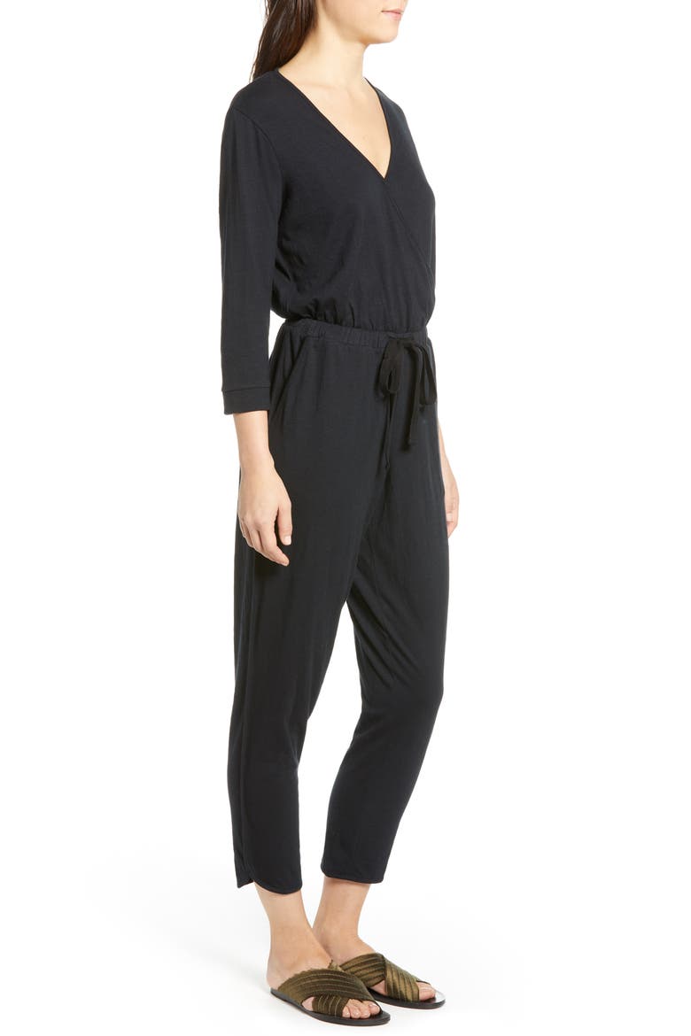 Surplice Crop Jumpsuit, Alternate, color, BLACK