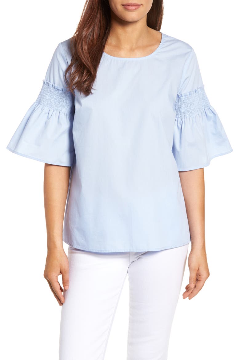 Bell Sleeve Poplin Top, Main, color, LIGHT BLUE