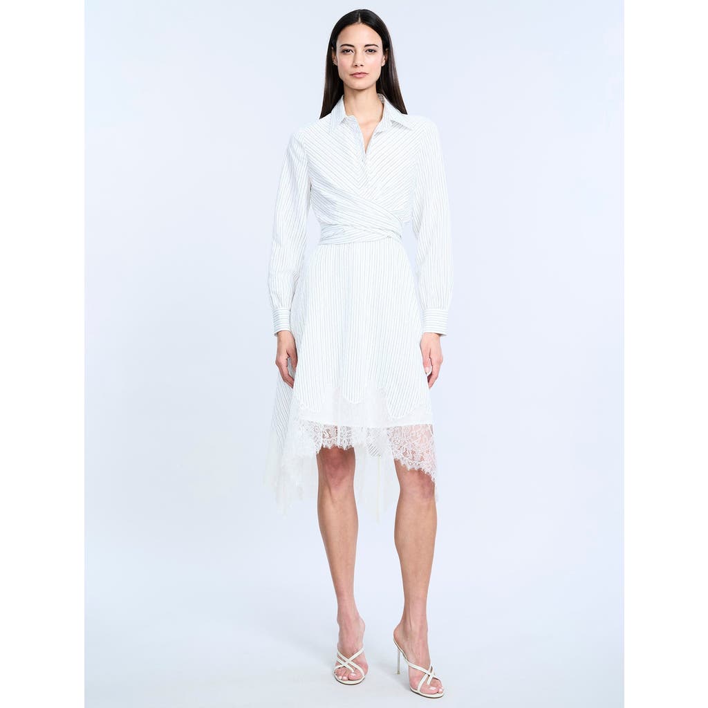Bcbg Striped Shirt Dress With Lace In White