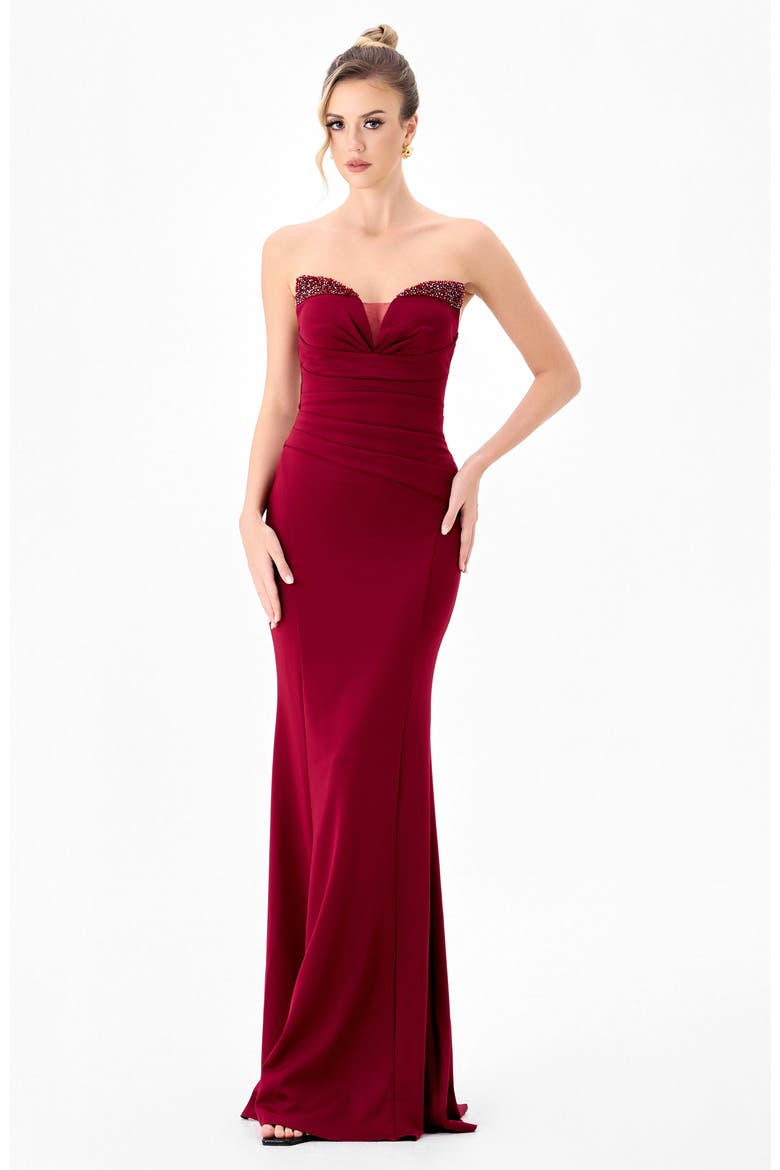 Janna Sweetheart Fishtail Maxi, Main, color, DEEP RED