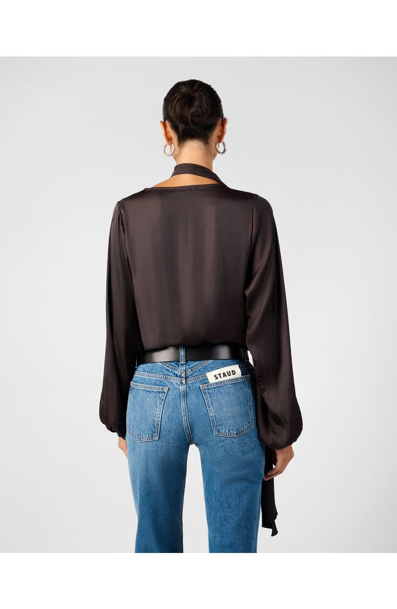 WeWoreWhat Wrap Neck Tie Top, Alternate, color, Dark Brown