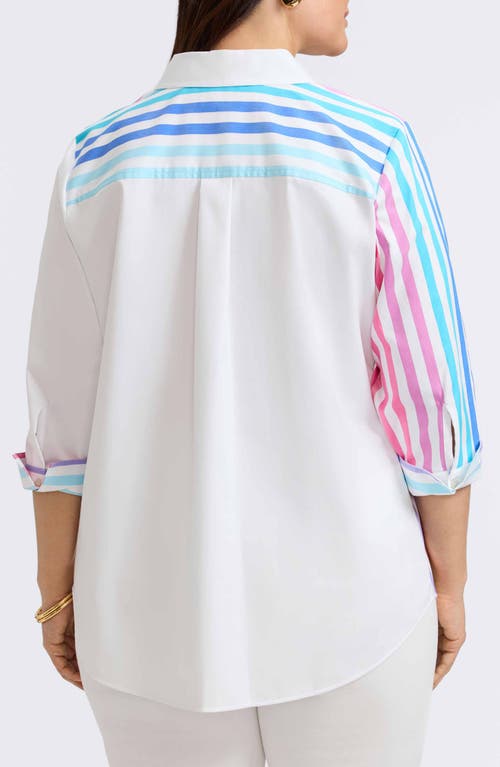 Foxcroft Charlie Colorful Mixed Stripe Button-up Shirt In Matte Sateen Ombre Stripe