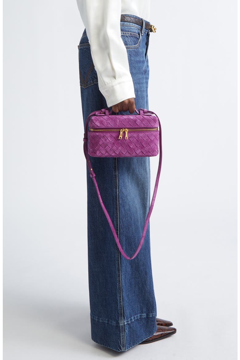 Bang Bang Intrecciato Suede Vanity Case, Alternate, color, 5227 BEETROOT-GOLD