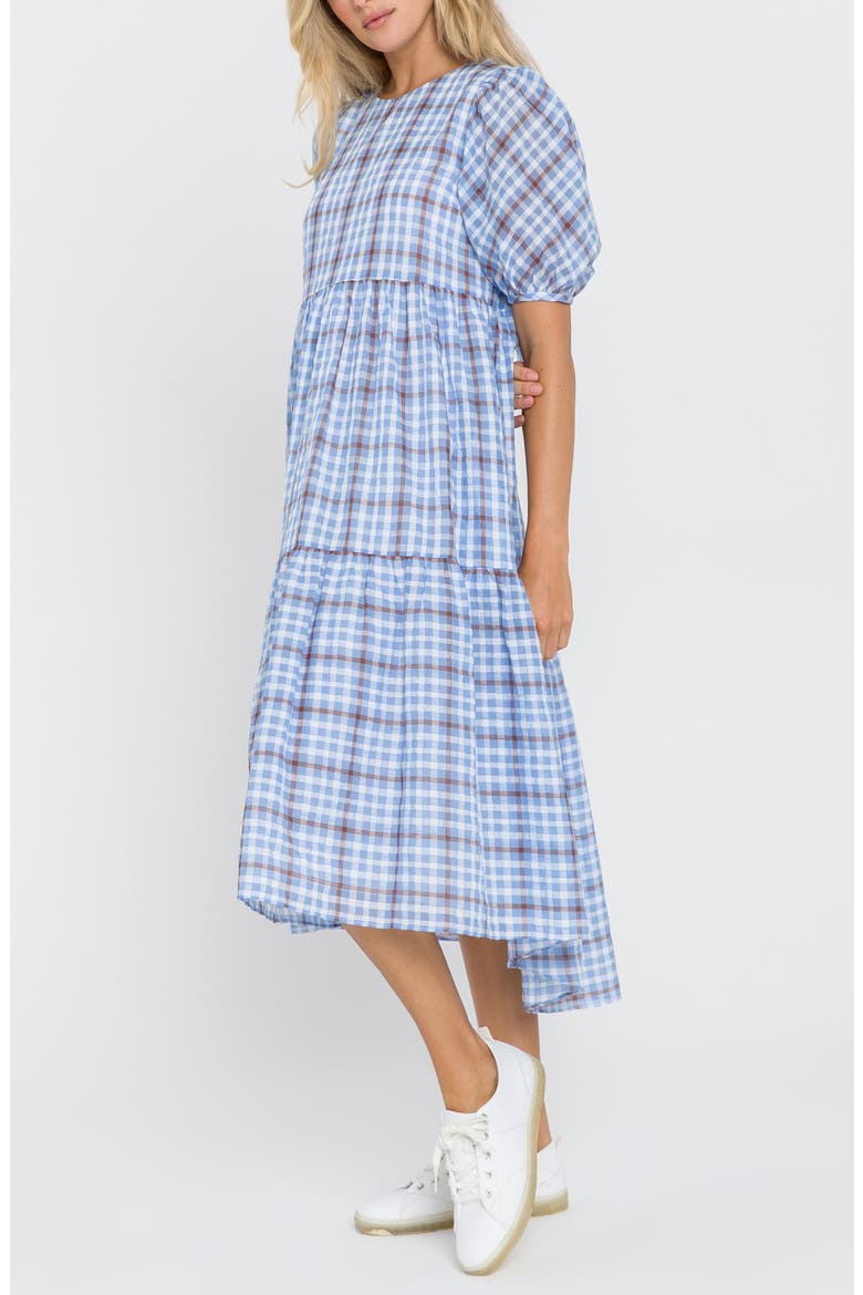 Check Tiered Midi Dress, Alternate, color, BLUE