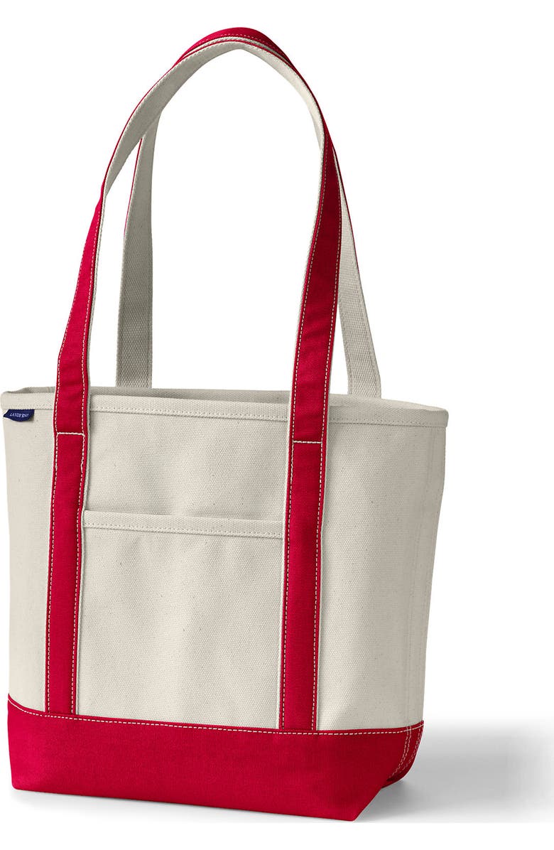 Lands' End Open Top Canvas Tote Bag, Alternate, color, Natural/Heritage Red