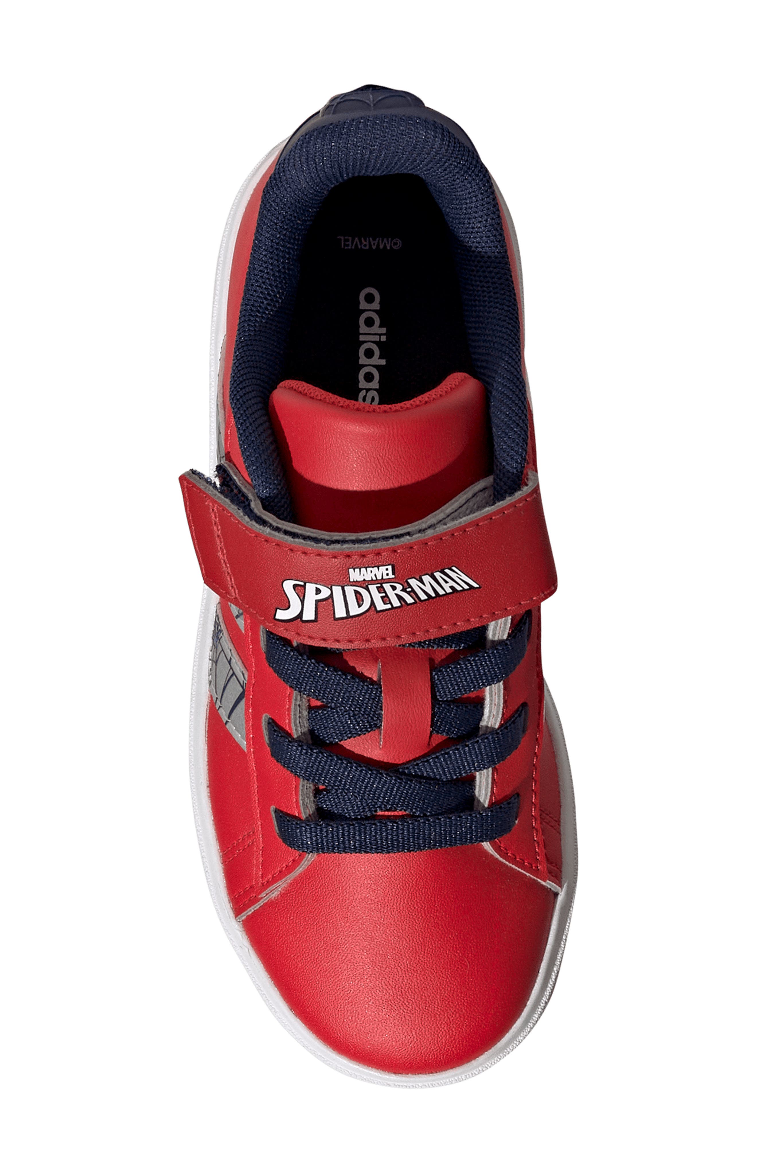 Kids' Grand Court Spider-Man Sneaker, Alternate, color, RUBY/ SILVER/ DARK BLUE