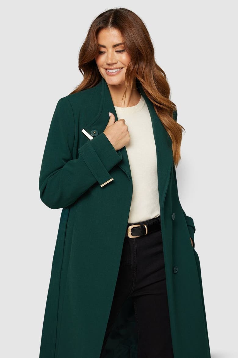 Double Crepe Wrap Belted Coat, Alternate, color, Green