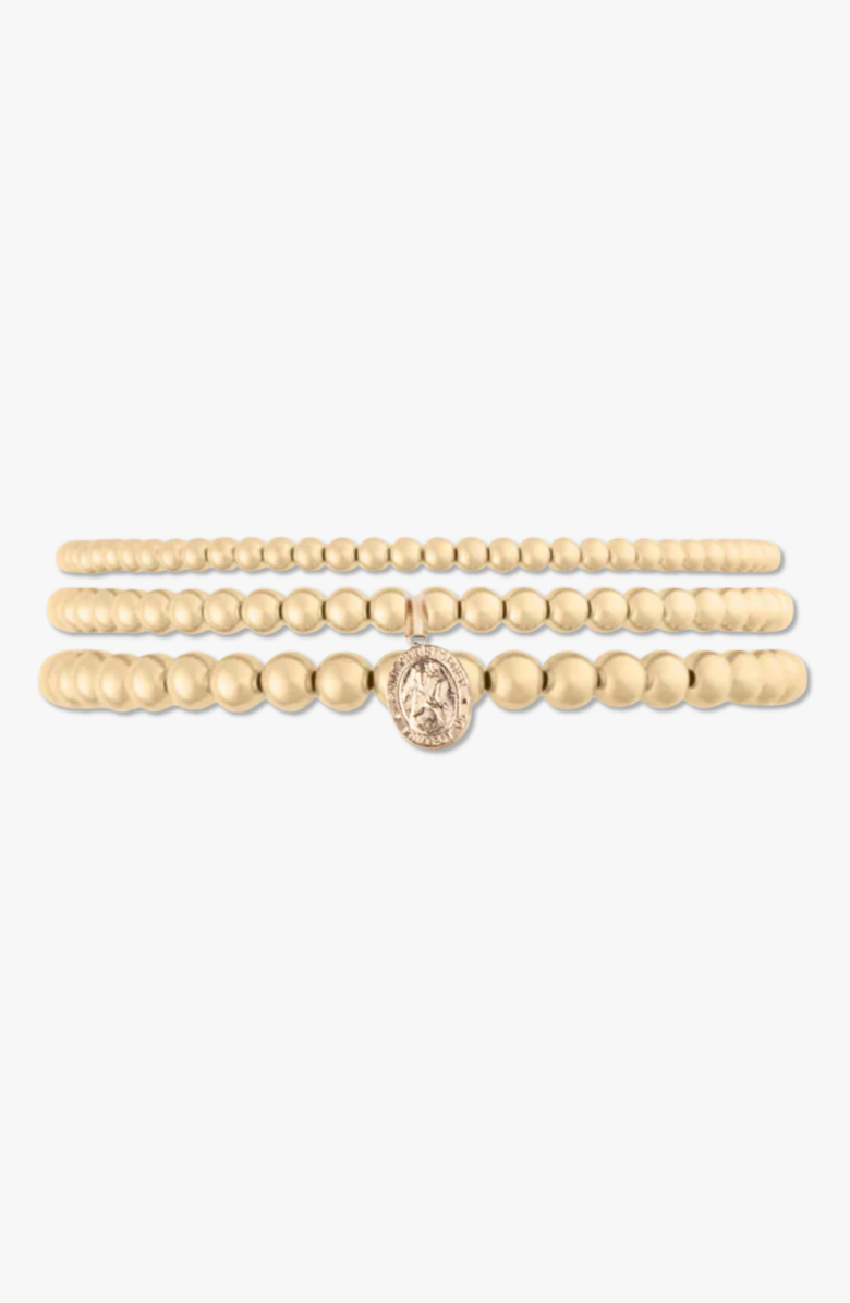 CUFFED BY NANO St. Christopher 14k Gold Filled Bead Three Bracelet Stack, Main, color, 