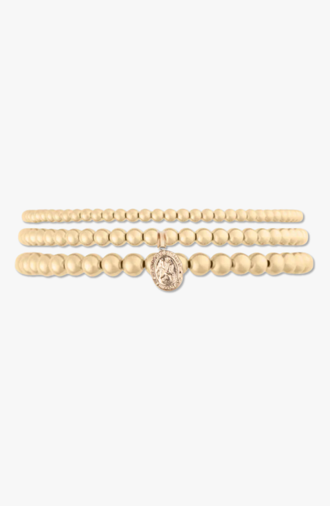 St. Christopher 14k Gold Filled Bead Three Bracelet Stack